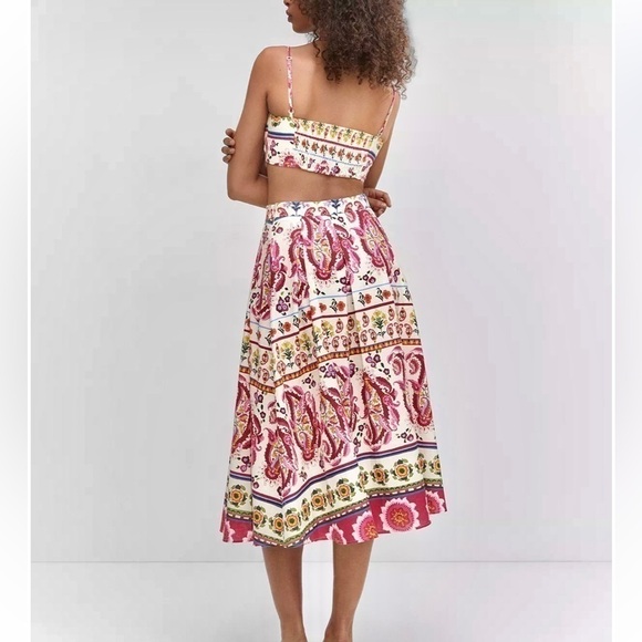 New CAROLINE CONSTAS Printed Linen Blend Bralette Crop Top and Midi Skirt Set - Picture 5 of 11